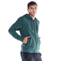 Męska, miękka bluza z kapturem i zamkiem błyskawicznym z ikoną lwa. Zielone bluzy LEONE 1947 APPAREL, l, bez wzorów, z tkaniny, z kapturem. W wyprzedaży za 195.65 zł.