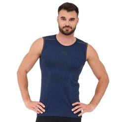 Bezrękawnik męski Brubeck FITNESS. Niebieskie bezrękawniki Brubeck, m, bez wzorów, z elastanu, bez kołnierzyka, bez ramiączek. W wyprzedaży za 42.49 zł.