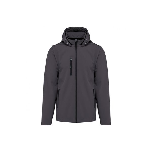 Kurtka 3-warstwowa z kapturem i odpinanymi rękawami Kariban Softshell. Szare kurtki KARIBAN, m, bez wzorów, z elastanu, z kapturem. Za 304.00 zł.