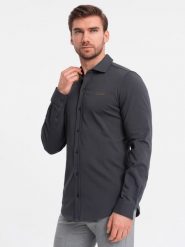 Męska bawełniana koszula REGULAR z dzianiny single jersey - grafitowa V6 - Rozmiar: S. Szare koszule Ombre Clothing, m, bez wzorów, z bawełny, bez kołnierzyka, bez ramiączek. W wyprzedaży za 79.99 zł.