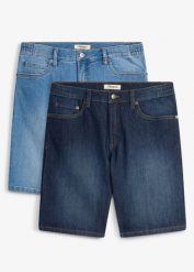 Lekkie bermudy jeansowe z elastyczną wstawką w talii, regular fit (2 pary). Niebieskie jeansy bonprix, m. Za 169.99 zł.