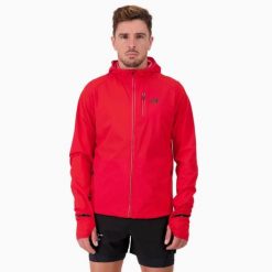 Kurtka przeciwwiatrowa wodoodporna Męska Bieganie MID-ULTRA WINDBREAKER. Czerwone kurtki BODYCROSS, na zimę, m, bez wzorów, bez kaptura, do biegania. Za 640.99 zł.