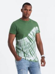 T-shirt męski bawełniany TIE DYE - zielony V3 S1617 - S. Zielone t-shirty Ombre Clothing, m, bez wzorów, z bawełny, bez kołnierzyka, bez ramiączek. W wyprzedaży za 29.99 zł.