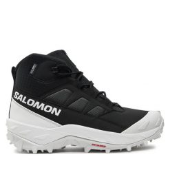 Trekkingi Salomon. Czarne botki sznurowane Salomon, bez wzorów, bez obcasa, bez zapięcia. Za 589.99 zł.