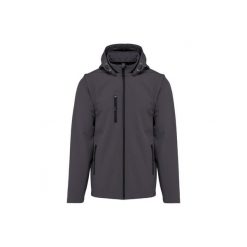 Kurtka 3-warstwowa z kapturem i odpinanymi rękawami Kariban Softshell. Szare kurtki KARIBAN, m, bez wzorów, z elastanu, z kapturem. Za 337.00 zł.