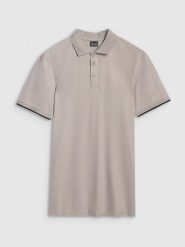 4F Koszulka polo regular męska - szara M. Szare koszulki polo 4F, m, bez wzorów, z bawełny, bez kołnierzyka, bez ramiączek. Za 89.99 zł.