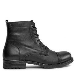 Trzewiki Jack&Jones. Czarne botki sznurowane Jack&Jones, bez wzorów, bez obcasa, bez zapięcia. Za 499.99 zł.