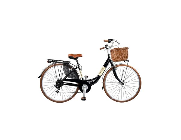 Rower miejski Dolce Vita by Canellini VENERE 28" z koszykiem - Czarny. Czarne eleganckie półbuty CANELLINI, bez wzorów, bez obcasa, bez zapięcia. Za 1,599.00 zł.