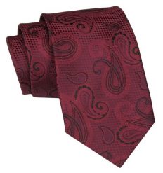 Klasyczny Krawat Męski - ALTIES - Ciemna Czerwień, Paisley. Czerwone krawaty i muchy Alties, bez wzorów, z tkaniny. Za 49.00 zł.