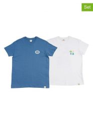 The Time of Bocha Koszulki (2 szt.) w kolorze niebieskim i białym rozmiar: XXL. Białe bezrękawniki The Time of Bocha, xxl, bez wzorów, z bawełny, bez kołnierzyka, bez ramiączek. Za 86.99 zł.