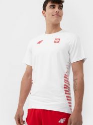4F Koszulka funkcyjna replika męska 4F x PZLA L. Białe t-shirty 4F, l, bez wzorów, z dzianiny, bez kołnierzyka, bez ramiączek. Za 219.99 zł.