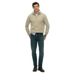 Sweter z prążkowanego materiału z zamkiem na szyi Superdry. Zielone swetry nierozpinane Superdry, na zimę, m, bez wzorów, prążkowane, bez kołnierzyka, bez ramiączek. Za 284.00 zł.