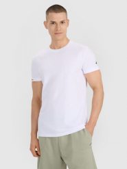 4F T-shirt regular gładki męski - biały XL. Białe t-shirty 4F, m, bez wzorów, z bawełny, bez kołnierzyka, bez ramiączek. Za 59.99 zł.