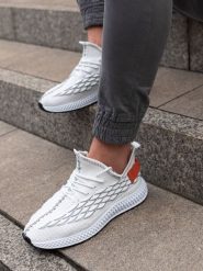 Lekkie buty męskie sneakersy sznurowane - białe V2 - Rozmiar: 44. Białe buty sportowe casual Ombre Clothing, bez wzorów, z materiału, bez zapięcia. W wyprzedaży za 49.99 zł.