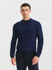 PAKO LORENTE - Granatowy bawełniany półgolf męski. Niebieskie swetry nierozpinane Pako Lorente, na jesień, m, bez wzorów, z bawełny, bez kołnierzyka, bez ramiączek. Za 199.99 zł.