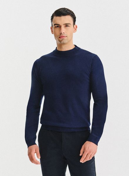 PAKO LORENTE - Granatowy bawełniany półgolf męski. Niebieskie swetry nierozpinane Pako Lorente, na jesień, m, bez wzorów, z bawełny, bez kołnierzyka, bez ramiączek. Za 199.99 zł.