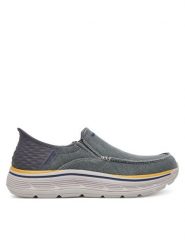 Skechers Półbuty Remaxed-Fenick 204839/CHAR Szary. Szare eleganckie półbuty Skechers, bez wzorów, z materiału, bez obcasa, bez zapięcia. Za 399.99 zł.