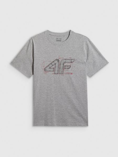 4F T-shirt regular z nadrukiem męski - szary XL. Szare t-shirty 4F, m, bez wzorów, z bawełny, bez kołnierzyka, bez ramiączek. Za 59.99 zł.