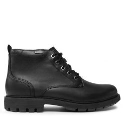 Trzewiki Clarks. Czarne botki sznurowane Clarks, bez wzorów, z gore-texu, bez obcasa, bez zapięcia. Za 719.99 zł.
