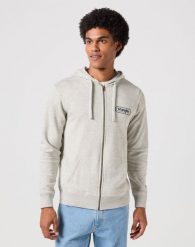 WRANGLER MĘSKA BLUZA ZIP THRU HOODIE MID GREY MELEE 112351250 W6X3018105. Szare bluzy Wrangler, m, bez wzorów, bez kaptura. Za 199.99 zł.