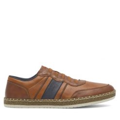 Półbuty Rieker. Brązowe eleganckie półbuty Rieker, bez wzorów, bez obcasa, bez zapięcia. Za 359.99 zł.