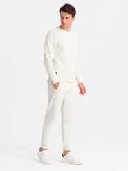 Bawełniany dresowy komplet męski BASIC bluza nierozpinana + joggery – kremowy V5 Z84 - XXL. Białe joggery i bojówki Ombre Clothing, l, bez wzorów, z bawełny. Za 161.99 zł.