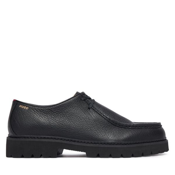 Półbuty HUGO. Czarne eleganckie półbuty Hugo, bez wzorów, bez obcasa, bez zapięcia. Za 764.99 zł.