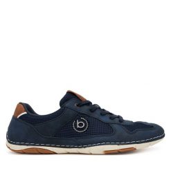 Półbuty Bugatti. Niebieskie eleganckie półbuty Bugatti, bez wzorów, bez obcasa, bez zapięcia. Za 269.99 zł.