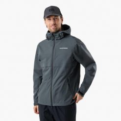 Kurtka przeciwdeszczowa turystyka męska Swedemount Tjörn Rain Jacket wodoodporny. Niebieskie kurtki SWEDEMOUNT, m, bez wzorów, bez kaptura. Za 329.99 zł.