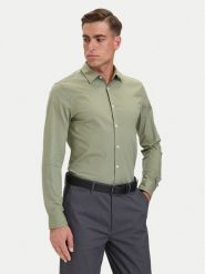 Calvin Klein Koszula LV04LB145G Zielony Slim Fit. Zielone koszule CALVIN KLEIN, m, bez wzorów, z bawełny, bez kołnierzyka, bez ramiączek. Za 329.99 zł.