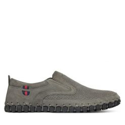 Półbuty Manitu. Szare eleganckie półbuty Manitu, bez wzorów, bez obcasa, bez zapięcia. Za 419.99 zł.