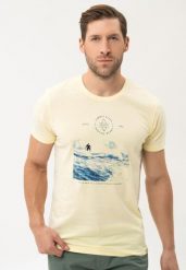 T-shirt z grafiką surferską T-BOARD. Żółte t-shirty Volcano, m, bez wzorów, z bawełny, bez kołnierzyka, bez ramiączek. Za 59.99 zł.
