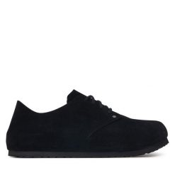 Półbuty Birkenstock. Czarne eleganckie półbuty Birkenstock, bez wzorów, bez obcasa, bez zapięcia. Za 719.99 zł.