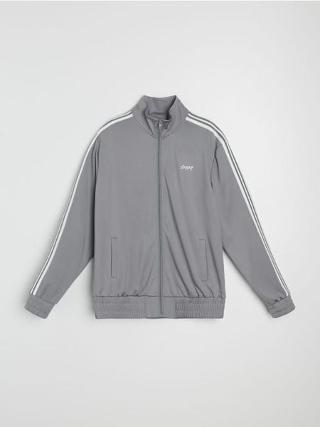 Rozpinana bluza sportowa bomberka - szary. Szare bluzy bez kaptura Sinsay, l, bez wzorów, bez kaptura. Za 59.99 zł.