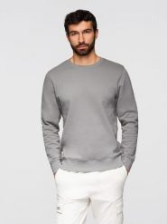 Bluza męska dresowa BASIC z okrągłym dekoltem OM-SSBN-0271 - - Rozmiar: L. Białe bluzy Ombre Clothing, l, z aplikacjami, z bawełny, bez kaptura. W wyprzedaży za 118.99 zł.