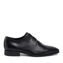 Półbuty Geox. Czarne eleganckie półbuty Geox, bez wzorów, bez obcasa, bez zapięcia. Za 309.99 zł.
