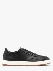 Czarne półbuty sportowe na biało-beżowym spodzie CLEMENT. Czarne eleganckie półbuty Ryłko, bez wzorów, ze skóry, bez obcasa, bez zapięcia. Za 429.99 zł.
