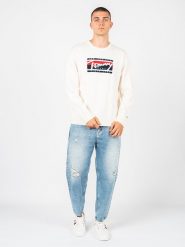 Tommy Jeans Sweter | DM0DM13045 | Mężczyzna | Biały. Białe swetry nierozpinane Tommy Hilfiger, m, bez wzorów, z dzianiny, bez kołnierzyka, bez ramiączek. W wyprzedaży za 279.00 zł.