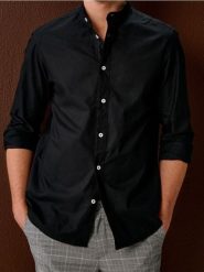 Bawełniana koszula - czarny. Czarne koszule Sinsay, l, bez wzorów, z bawełny, bez kołnierzyka, bez ramiączek. Za 59.99 zł.