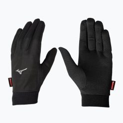 Rękawiczki do biegania Mizuno Wind Guard. Czarne rękawiczki Mizuno, bez wzorów, z elastanu. Za 109.99 zł.