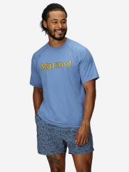 Marmot Koszulka funkcyjna "Windridge Graphic" w kolorze niebieskim rozmiar: S. Niebieskie t-shirty sportowe Marmot, bez wzorów, z materiału, bez ramiączek, outdoorowe. Za 101.23 zł.