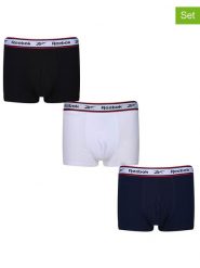 Reebok Bokserki (3 pary) "Barlow" w kolorze granatowym, białym i czarnym rozmiar: M. Białe bokserki Reebok, m, bez wzorów. Za 65.99 zł.