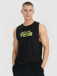 4F Tank top regular męski - czarny XL. Czarne bezrękawniki 4F, m, bez wzorów, z bawełny, bez kołnierzyka, bez ramiączek. Za 59.99 zł.
