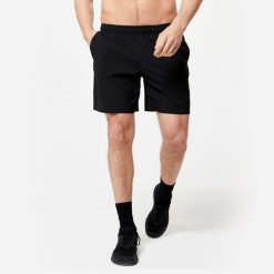 Spodenki fitness cardio męskie Domyos. Czarne szorty DOMYOS, m, bez wzorów, z elastanu, sportowe. Za 89.99 zł.
