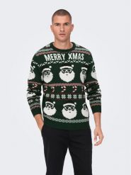Only & Sons Sweter Xmas Santa 22023994 Zielony Regular Fit. Zielone swetry rozpinane Only & Sons, l, bez wzorów, z syntetyku, bez kołnierzyka, bez ramiączek. Za 159.99 zł.