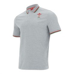 Bawełniana koszulka polo z pique Pays de galles rugby 2020/21. Szare koszulki polo Macron, m, bez wzorów, z bawełny, bez kołnierzyka, bez ramiączek. Za 239.50 zł.