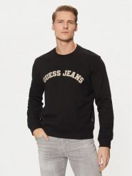 Guess Jeans Bluza M5RQ41 KCPR1 Czarny Regular Fit. Czarne bluzy Guess Jeans, m, z aplikacjami, z bawełny, bez kaptura. Za 349.99 zł.