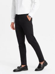Jednolite męskie spodnie chinosy SLIM FIT – czarne V5 OM-PACP-0183 - XXL. Czarne eleganckie spodnie Ombre Clothing, do pracy, l, z bawełny, biznesowe. Za 125.99 zł.