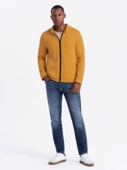 Bluza męska rozpinana ze stójką - żółta V4. Żółte bluzy Ombre Clothing, l, bez wzorów, z bawełny, bez kaptura. W wyprzedaży za 59.99 zł.