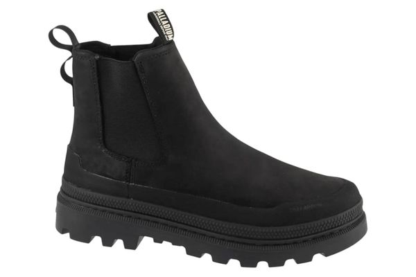Sztyblety męskie, Trooper Chelsea WP. Czarne sztyblety Palladium, bez wzorów, z materiału, bez obcasa, bez zapięcia. Za 649.99 zł.